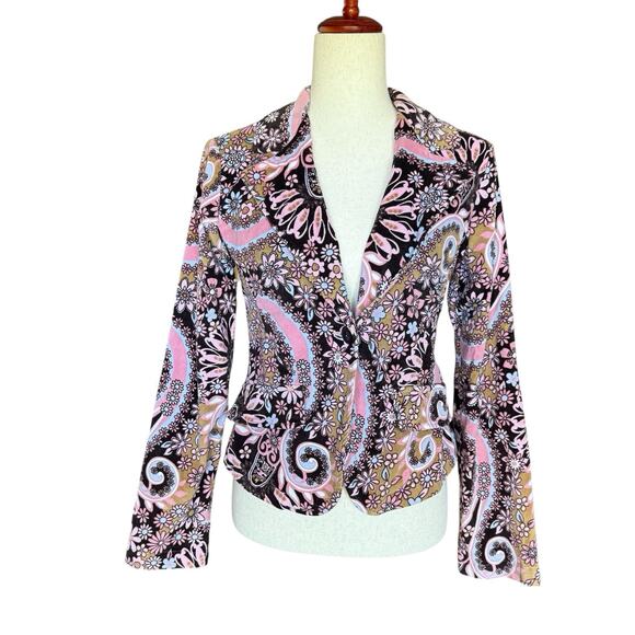 My Michelle Floral Paisley Corduroy Blazer Womens Jacket Y2K Boho Retro Coat M - Picture 1 of 8